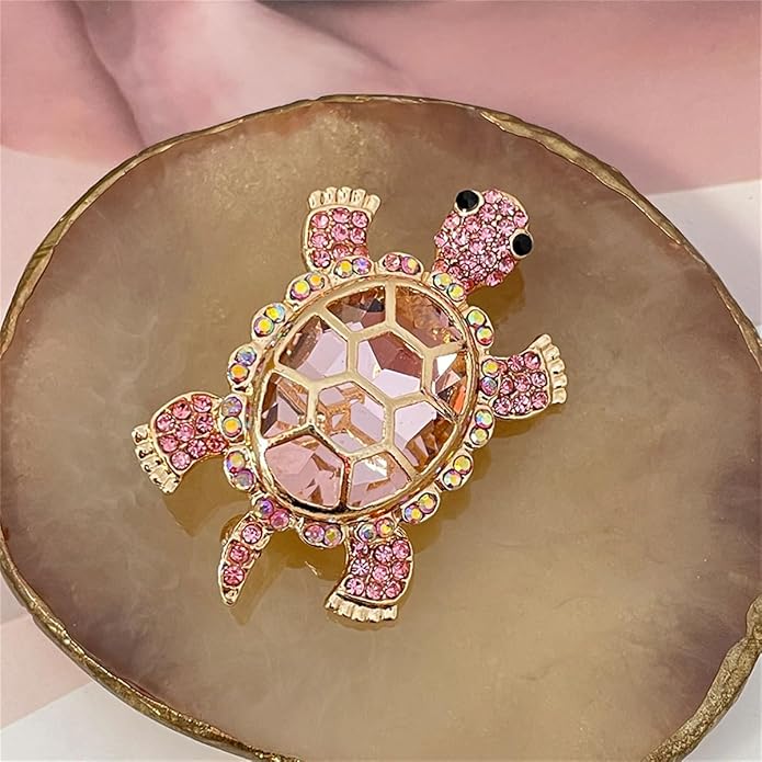 Cute Tortoise Brooch for Women,Rhinestone Crystal Turtle Tortoise Shell Brooch Pins Vintage Animal Lapel Pins Fashion Clothing Accessories Decorative Jewelry Mother's Day Easter