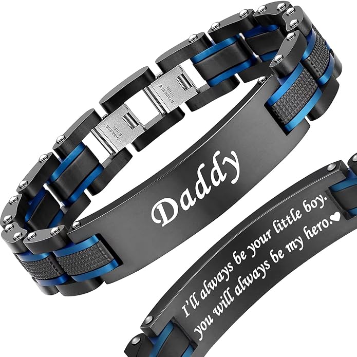Men's Stainless Steel Two-Tone Square Link diamond Bracelet in Black & Blue Ion-Plated Black