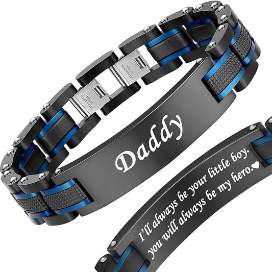 Men's Stainless Steel Two-Tone Square Link diamond Bracelet in Black & Blue Ion-Plated Black