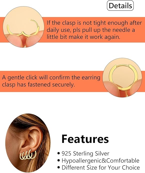 Silvora 925 Sterling Silver Small Hoop Earrings for Women Huggie Earrings Hypoallergenic Cartilage Earrings Tiny Hoops 6mm/8mm/10mm/12mm/14mm/16mm/18mm/20mm