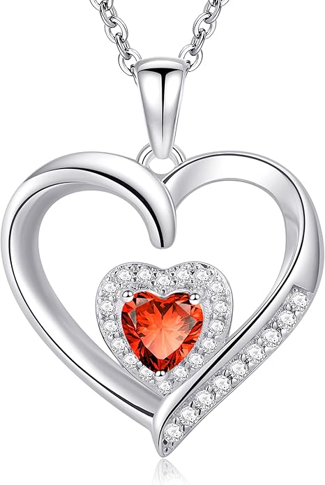 GLIVEOR Heart Birthstone Necklace for Women,S925 Sterling Silver Necklace Birthstone Necklace Heart Necklace for Women Birthday Jewelry Gifts for Women