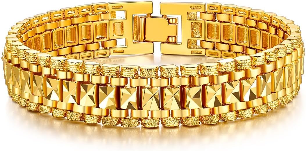 U7 Link Bracelets for Men, Cuban Link/Rope/Watch Band Solid Bracelet, Silver Black Gold Color Wrist Bracelet 3/6/9/12/15mm Width, 6.5/7.5/8.3 Inch Length, Hand Chain Jewelry for Mens Women