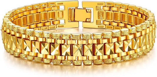 U7 Link Bracelets for Men, Cuban Link/Rope/Watch Band Solid Bracelet, Silver Black Gold Color Wrist Bracelet 3/6/9/12/15mm Width, 6.5/7.5/8.3 Inch Length, Hand Chain Jewelry for Mens Women