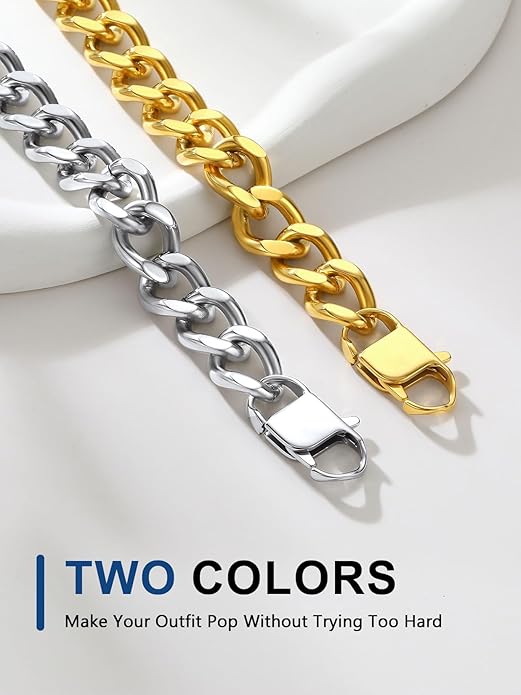 ChainsPro Cuban Link Chain for Women,Stainless Steel Chunky Necklace Silver/Gold Plated Thick Chain Choker, 12/16/20 mm Width,18" and 20" Punk Hip Hop Trendy Non Tarnish Jewelry Gifts