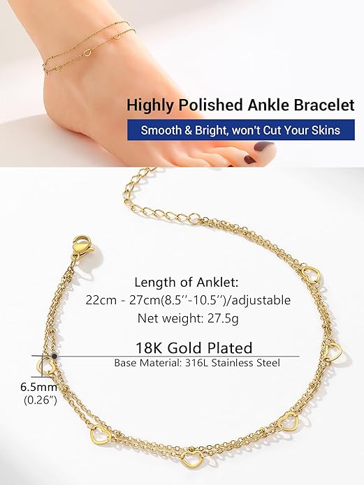 PROSTEEL Stainless Steel Chain Anklets for Women, Silver/Gold Tone, Ankle Bracelets Hypoallergenic, 8-10.5 Inch Adjustable, Come with Box
