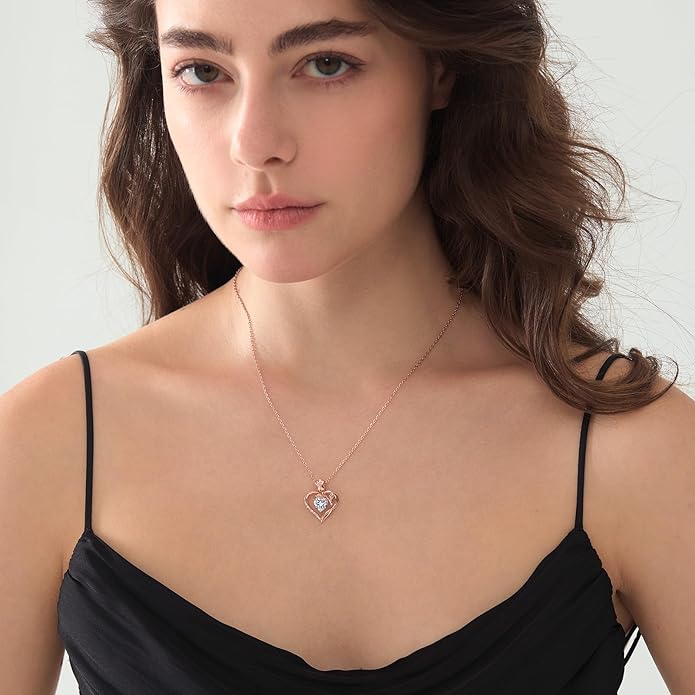1.2CT Rose Heart Moissanite Necklace for Women Jewelry D Color VVS1 S925 Sterling Silver 18K Rose Gold Plated For Wife Girlfriend Mom Daughter for Wedding Anniversary Christmas Birthday Gift for Women Conveys I Love You Message