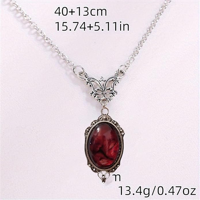 Gothic Vampire Necklace Vintage Stardust Crystal Cameo Pendant Necklace Punk Style Vampire Pendant Oval Necklace Satanic Demon Red Pendant Necklace Jewelry