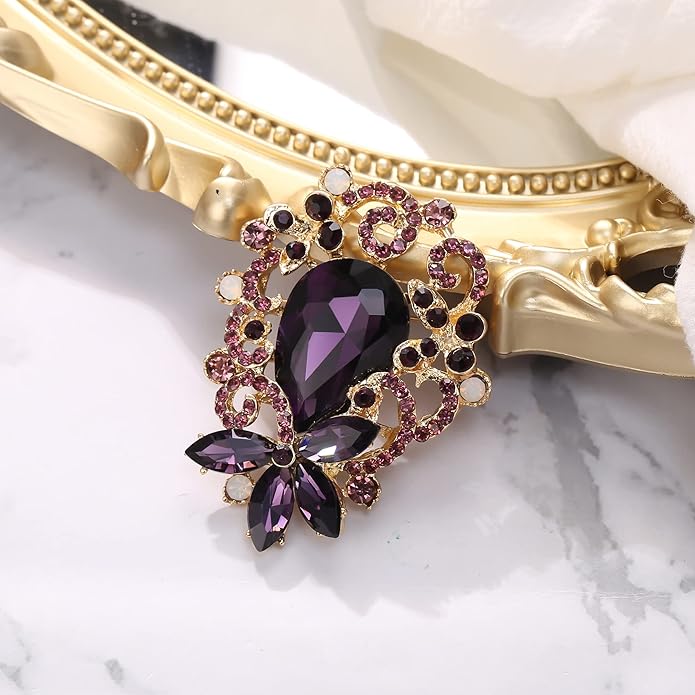 BriLove Elegant Crystal Teardrop Marquise Bouquet Brooch Pin for Women