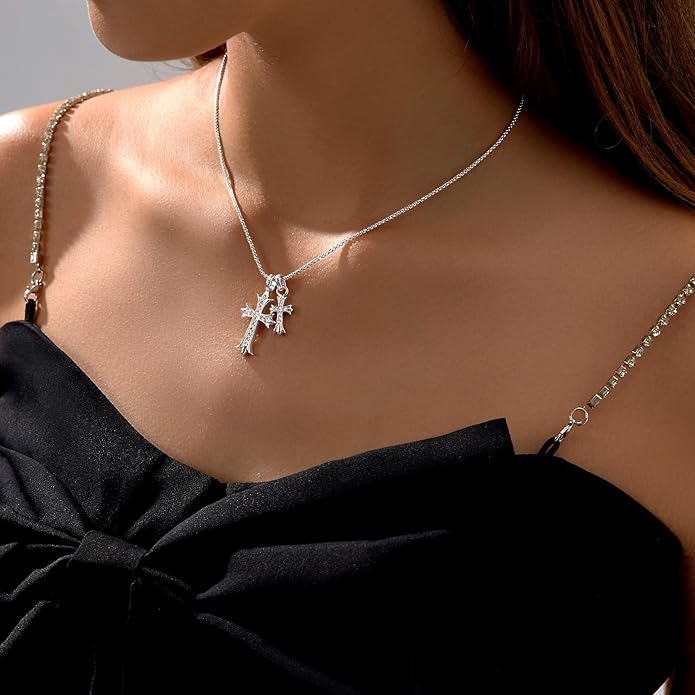 Partm Gold Cross Necklace for Women 14K Plated Dainty Pendant Cross Chain Faith Crucifix Choker Baptism Necklace for Women Trendy Religious Jewelry Hypoallergenic