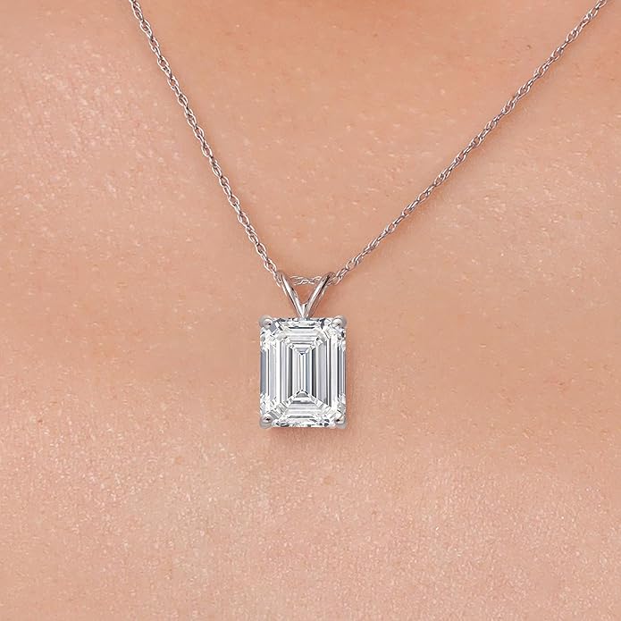 Gem Stone King 1 to 5 Carat 14K Gold IGI Certified Lab Grown Diamond Pendant Necklace For Women | Emerald Cut | E-F Color | VS1-VS2 Clarity | With 18 Inch Gold Chain