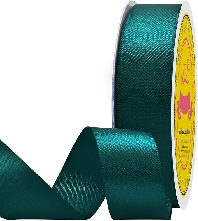 LEEQE Double Face Teal Satin Ribbon 7/8 inch X 25 Yards Polyester Teal Ribbon for Gift Wrapping Very Suitable for Weddings Party Hair Bow Invitation Decorations and More