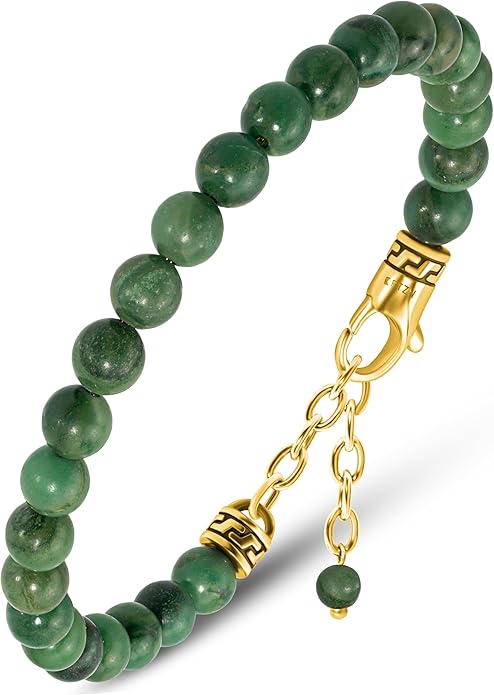 RTZN Jade Bracelet for Men – Premium Artisan Handcrafted Authentic Dark Green Jade Bracelet – 8MM Beaded Stone Mens Jade Bracelets