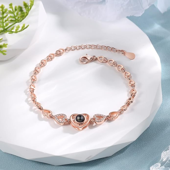 ROSI Personalized Bracelets with Picture Inside, Custom Projection Bracelets with Photos, Picture Bracelet Personalized Photo Gifts, Memorial Gifts for Women Mom Family Couple Girl