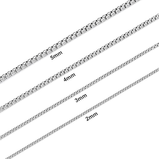 Bowisheet Black Square Rolo Chain Stainless Steel Round Box Chain Necklace Men Women