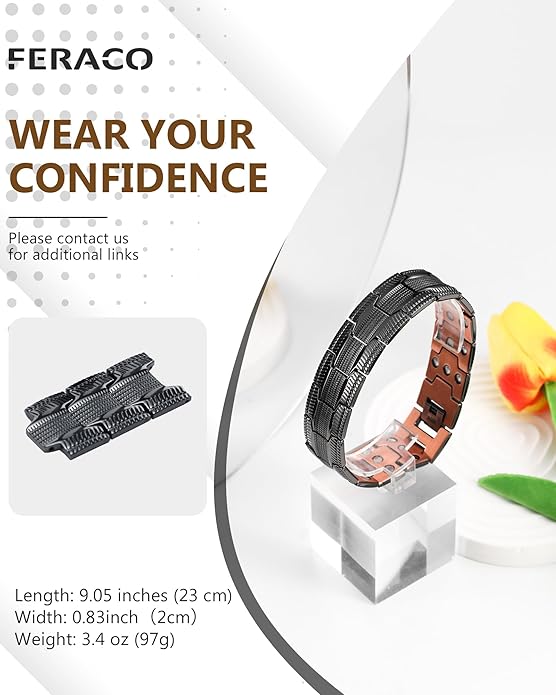 Feraco Copper Bracelet for Men 3X Strength,Magnetic Therapy Bracelet Copper Jewelry with Powerful 3800 Gauss Magnets,Premium Fold-Over Clasp