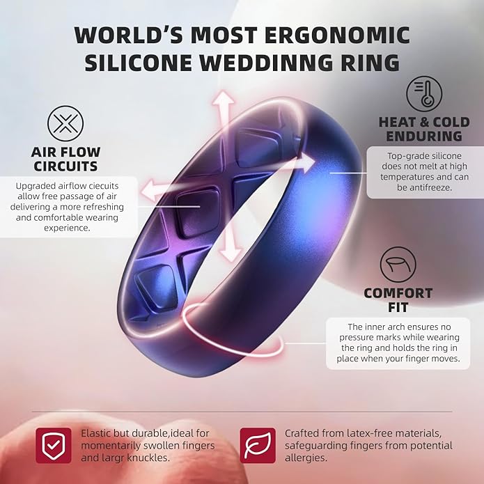 Egnaro Women's Bridal Rings Sets, 6mm Wide, 2mm Thick, Silicone Wedding Rubber Band with Half Size, Inner Arc Ergonomic Breathable Design