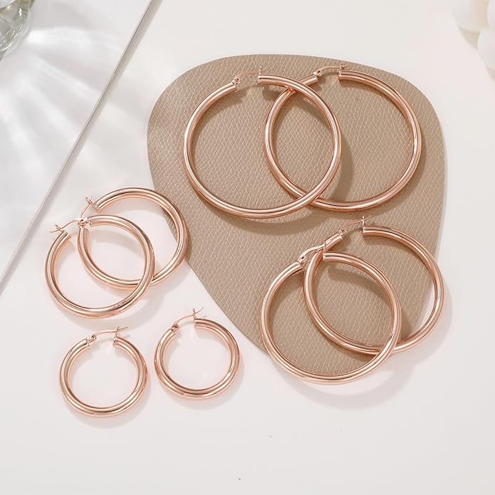 4mm Thick Gold Chunky Earrings Steling Silver Post Hoops Earrings For Women Hollow Tube Hoops Earrings Thick Gold Hoop Earrings Hypoallergenic Lightweight Gold Hoop Large Earrings 20/30/40/50/60MM