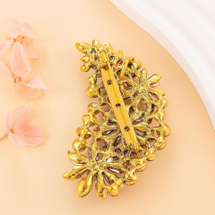 LAXPICOL Vintage Austrian Crystal Flower Leaf Bouquet Clusters Large Big Brooch Pin for Women Gold Tone