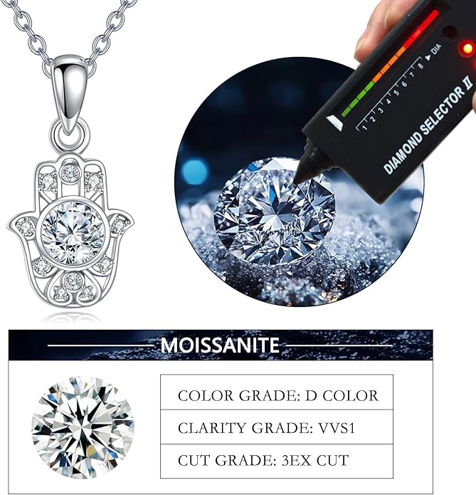 Moissanite Necklace for Women 925 Sterling Silver Eternal Pendant 1ct Lab Diamond Necklace Jewelry Gifts for Wife Girlfriend Mom