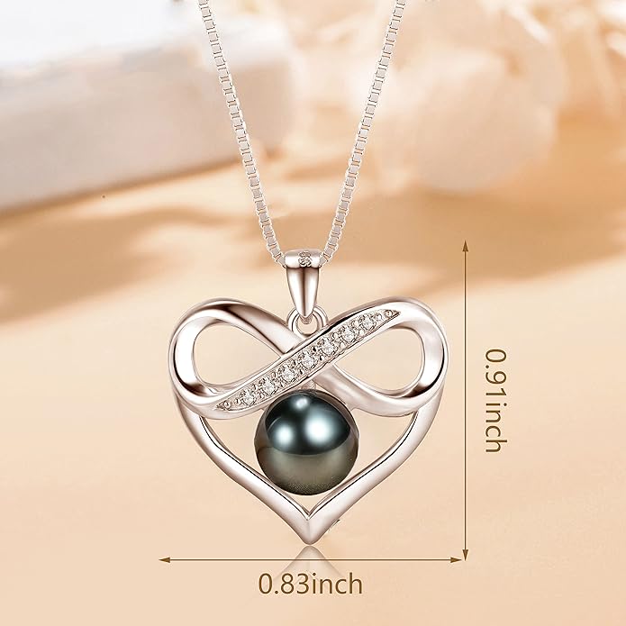 Black and White Pearl Heart Pendant Necklace - Gift for Women Wife Wedding Birthday Anniversary - Mom Girlfriend Her on Mothers Day Valentines Day Christmas - 18K Gold Plated Sterling Silver