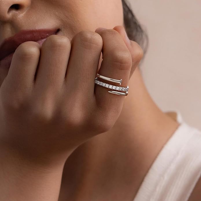 Fimewon Fashion Stackable Rings for Women Silver Eternity Band Three Rows Rings Valentine's Day Gifts for Women Size 5-10