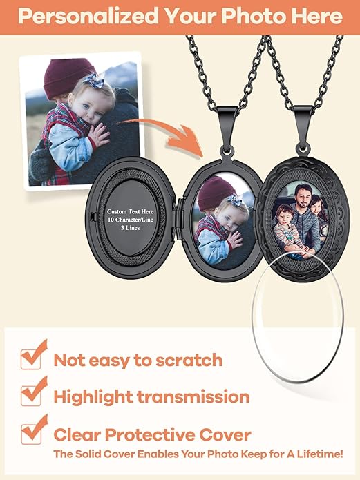 Supcare Locket Necklace That Holds Pictures-Engraved Photo Pendant Custom Jewellery Gifts for Men Women (with Jewellery Gift Box)