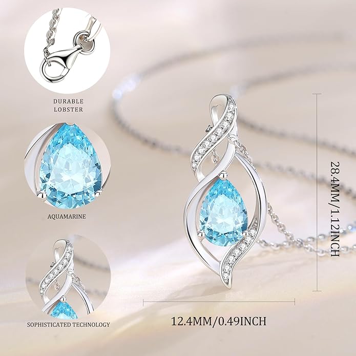 FANCIME Birthstone Necklace for Women Teardrop Necklace S925 Sterling Silver Infinity Love Birthday Gifts for Mom Women Girls, 16"+2" Inches