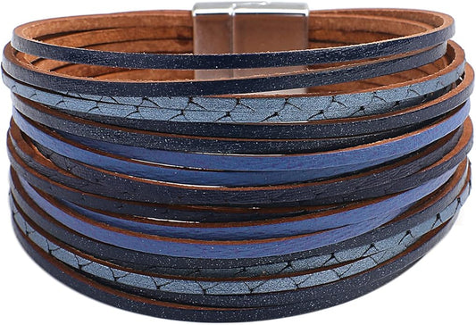 hotoo Handmade Layered Leather Bracelets Wrap for Women Stackable Chunky Colored Men Cuff Bracelet Wristband Bangle Gifts