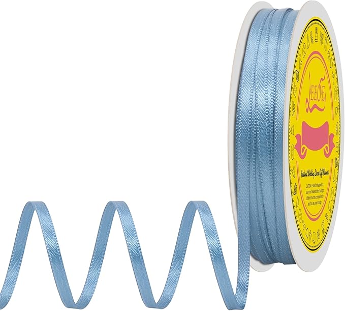 LEEQE Double Face Dusty Blue Satin Thin Ribbon 1/8 inch X 50 Yards Polyester Dusty Blue Ribbon for Gift Wrapping Very Suitable for Weddings Party Hair Bow Invitation Decorations and More