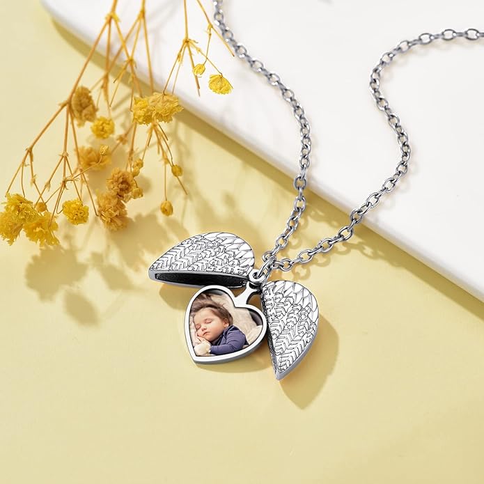 Supcare Locket Necklace That Holds Pictures-Engraved Photo Pendant Custom Jewellery Gifts for Men Women (with Jewellery Gift Box)