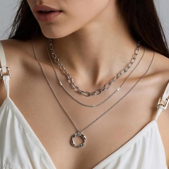 Gold Necklaces for Women Trendy Layered Circle Paperclip Pendant Choker Jewelry