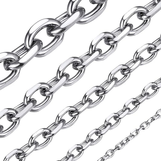 ChainsHouse Stainless Steel Cable Chain Necklaces for Men Women, 3mm/5mm/7mm/9mm/12mm 18K Gold/Black Plated Mens Cable Link Chains, 18"-30" Length - Send Gift Box