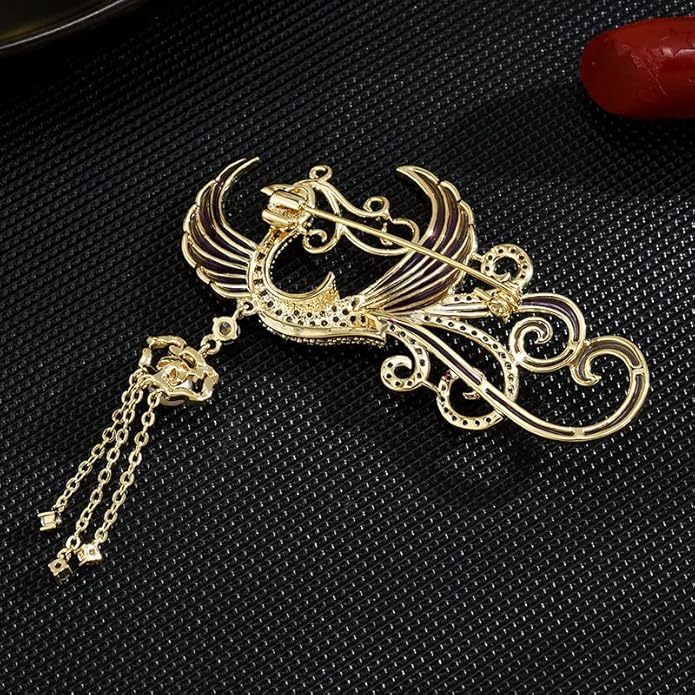 Exquisite 14K Gold Phoenix Brooch for Women, Inlaid with Moissanite and Premium Gemstones, Ideal Luxury Gift for Holidays and Special Occasions