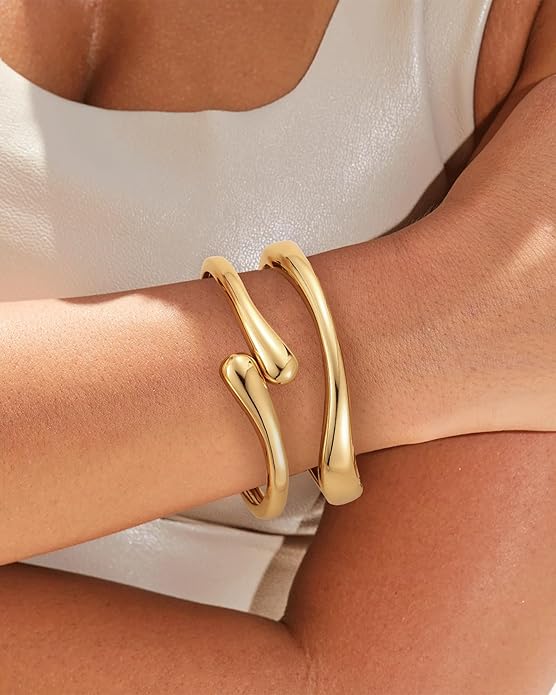 HMGADN Chunky Gold Bangle Bracelets for Women, Gold Twist Cuff Bracelet Trendy Stackable Bangles Set Fashion Jewelry Gifts
