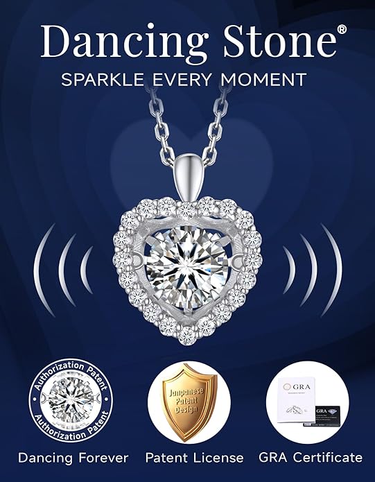 MomentWish Necklace for Women, Sparkling Gift for Her, 1Carat Moissanite Heart Pendent for Her, 925 Sterling Silver Dance Necklace for Anniversary Christmas Valentines