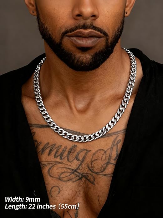 FindChic Men Curb Chain Necklace 18K Gold Plated/Stainless Steel/Black Chunky Double Tight Cuban Link Hip Hop Neck Chains for Men Boys 3.5MM/5MM/6MM/7MM/9MM/12MM 14''-30'' 8 Length Options (Send Gift Box)