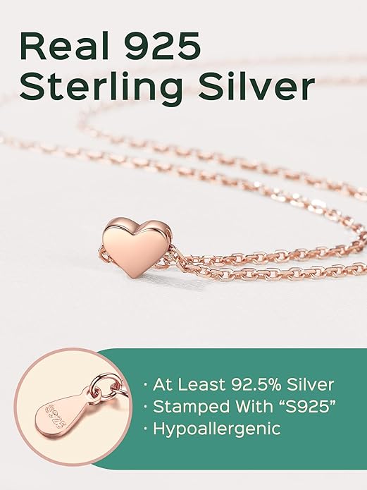 ChicSilver Personalized 925 Sterling Silver Dainty Small Heart/Star/Moon/Dot/Triangle Pendant Necklace for Women, Silver/Gold/Rose Gold/Black (with Gift Box)