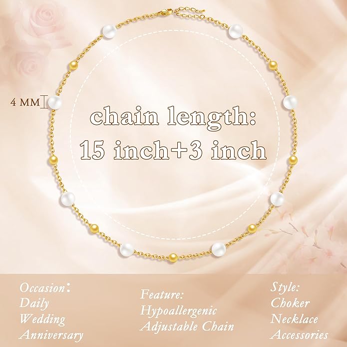 SmileBelle Pearl Necklaces for Women, Daisy Pearl Choker as Y Shaped Pearls Jewelry Gold Heart Necklace for Anniversary Birthday Gifts White Baroque Necklace as Wedding Jewelry