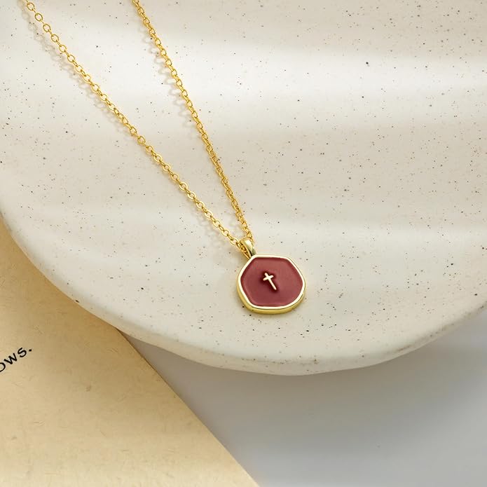 Tewiky Cross Necklace for Women-Dainty Simple 14k Gold Plated Cross Pendant Cute Necklaces for Women Jewelry