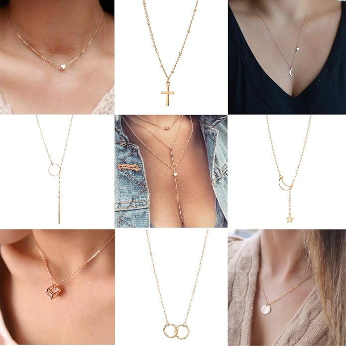 Starain 12Pcs Layered Choker Necklace Fashion Multilayer Chain Necklace Simple Gold Necklace Set for Women