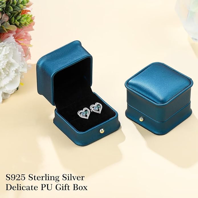 Iefil Birthstone Earrings for Women - 925 Sterling Silver Heart Earrings Anniversary Birthday Gifts for Women Wife Girlfriend Mom