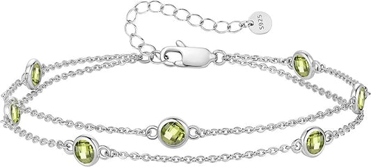 LOUISA SECRET Birthstone Bracelets for Women, 925 Sterling Silver Charm Link Double Strand Bracelet, Birthday Anniversary Christmas Jewelry Gifts for Wife Girlfriend Mother her…
