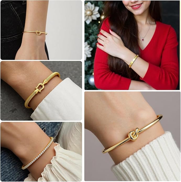 FAFUGA 18 K Gold Plated Love Bangle Bracelet Stack Cuff Jewelry for Women Jewelry Set for Women Gift with Box