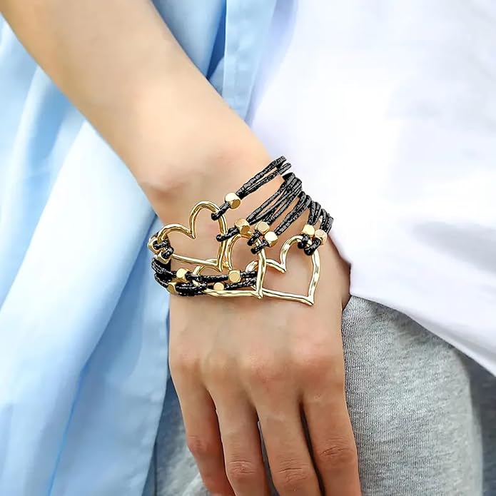 Fesciory Leather Wrap Bracelets for Women, Boho Leopard Multi-Layer Crystal Beads Cuff Bracelet Jewelry