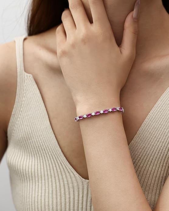 FANCIME Birthstone Bracelets Sterling Silver Tennis Bracelets Charm Fine Jewelry Birthday Gifts for Women 7"