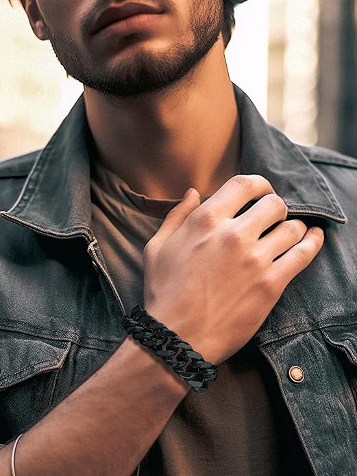 Richsteel Cuban Link Chain Bracelets 8/12/17mm Width Stainless Steel Chain Wrist Bracelets for Men, 7.4/8.2/9 Inch Length Classic Jewelry for Christmas/Valentine's Day/Birthday