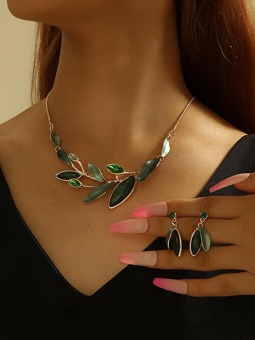 Vintage Chunky Statement Jewelry Set Retro Leaf Floral Geometric Bohemian Boho Bib Necklace Earring Set Fashion Costume Jewelry for Women Girls Wedding Party Prom Unique Gift