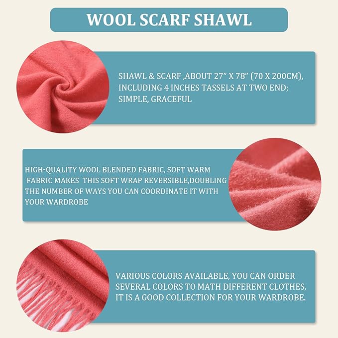 FLEESOFT Winter Wool Scarf Shawl -Thick Oversized Pashmina Shawl Wrap,Soft Warm Winter Scarves,Travel Blanket Scarf for Women