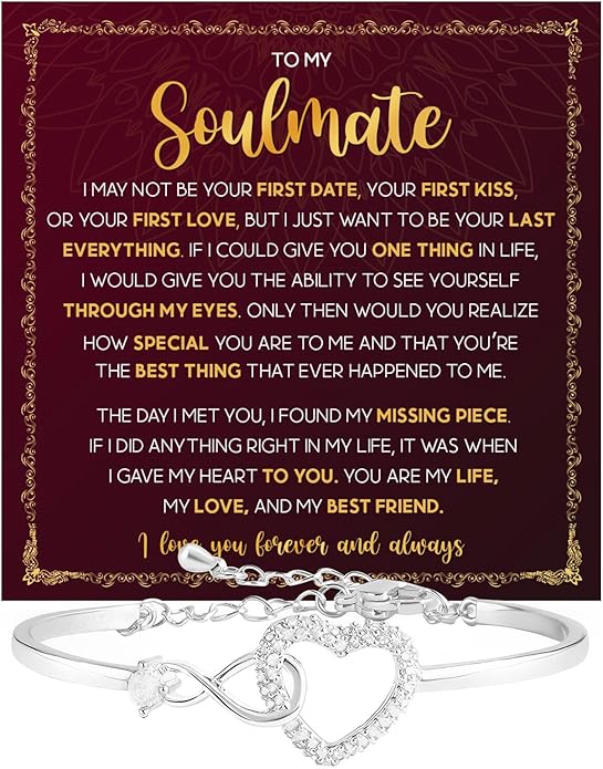 To My Soulmate Bracelet For Women With Heartfelt Message Card & Elegant Box, Bracelet For Girls, Soulmate Birthday, Wedding, Christmas Jewelry Gift From Boyfriend, Husband