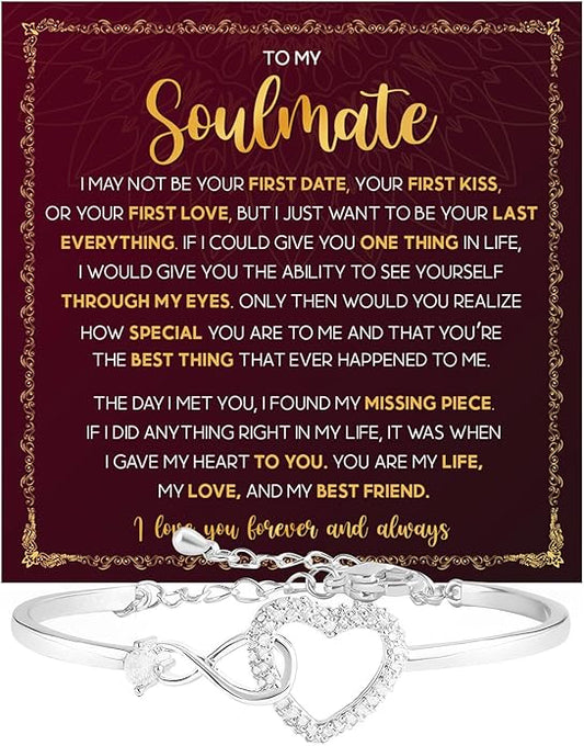 To My Soulmate Bracelet For Women With Heartfelt Message Card & Elegant Box, Bracelet For Girls, Soulmate Birthday, Wedding, Christmas Jewelry Gift From Boyfriend, Husband